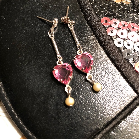 Pink ice silver heart earrings - Picture 2 of 3